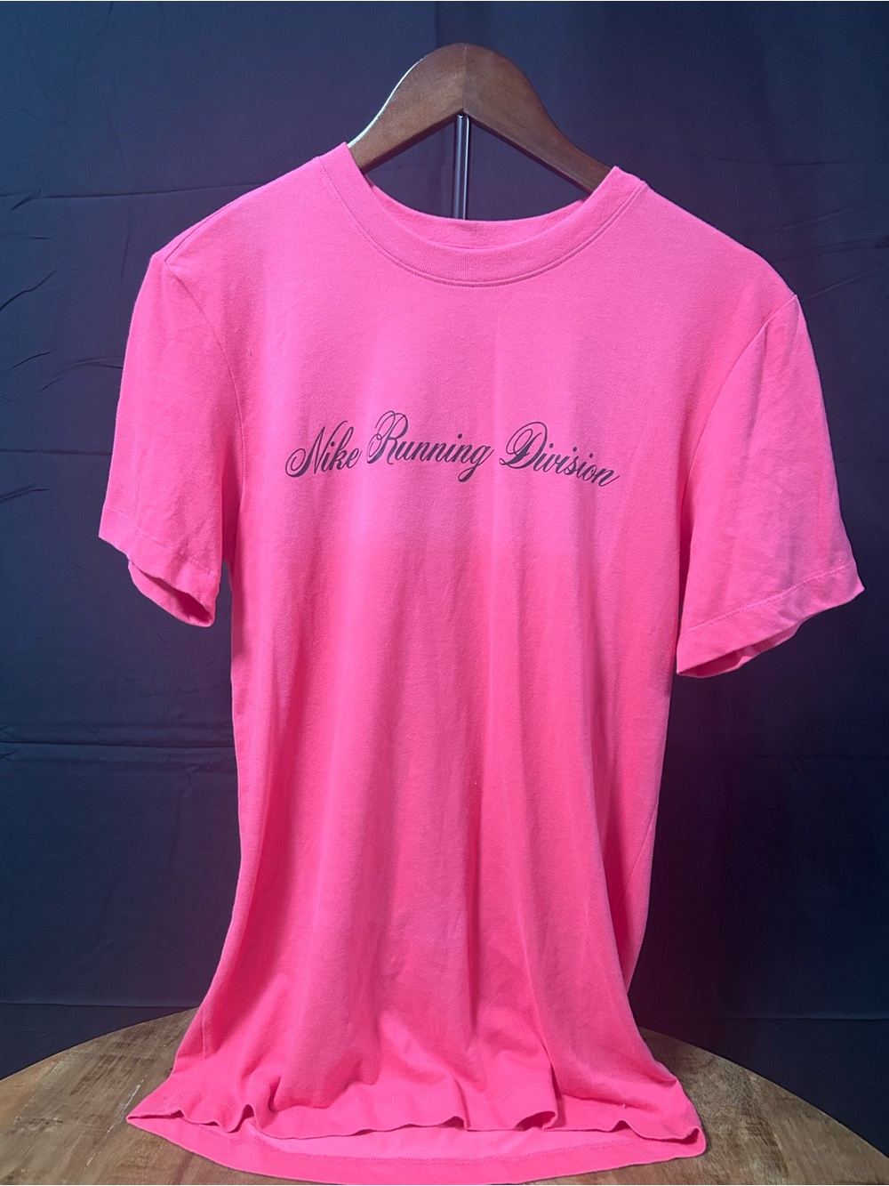 Nike Pink Script 'Running Division' Short Sleeve Tee